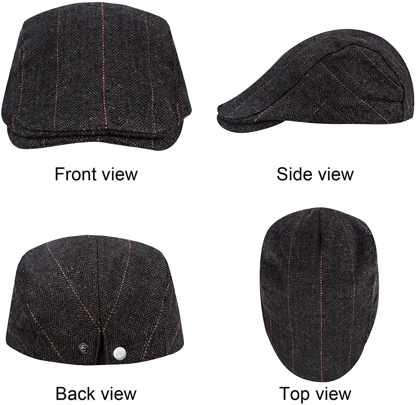 2 Pack Newsboy Gatsby Hats for Men Classic Herringbone Tweed Wool Blend