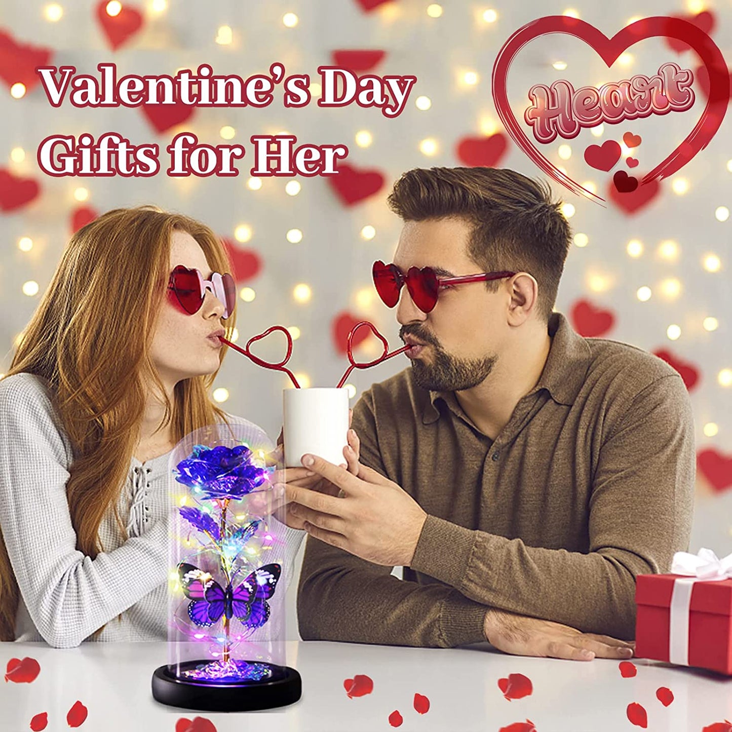 Valentines Day Gifts for Her, Enchanted Galaxy Roses in Glass Dome, Light Up Purple Rose