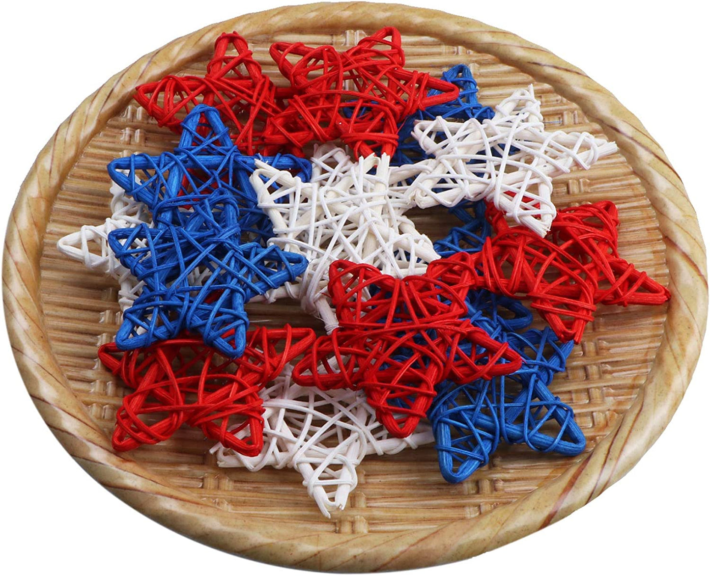 24 Pcs 4th of July Star Shaped Rattan Balls Decoration, 2.36 Inch Red White &Blue