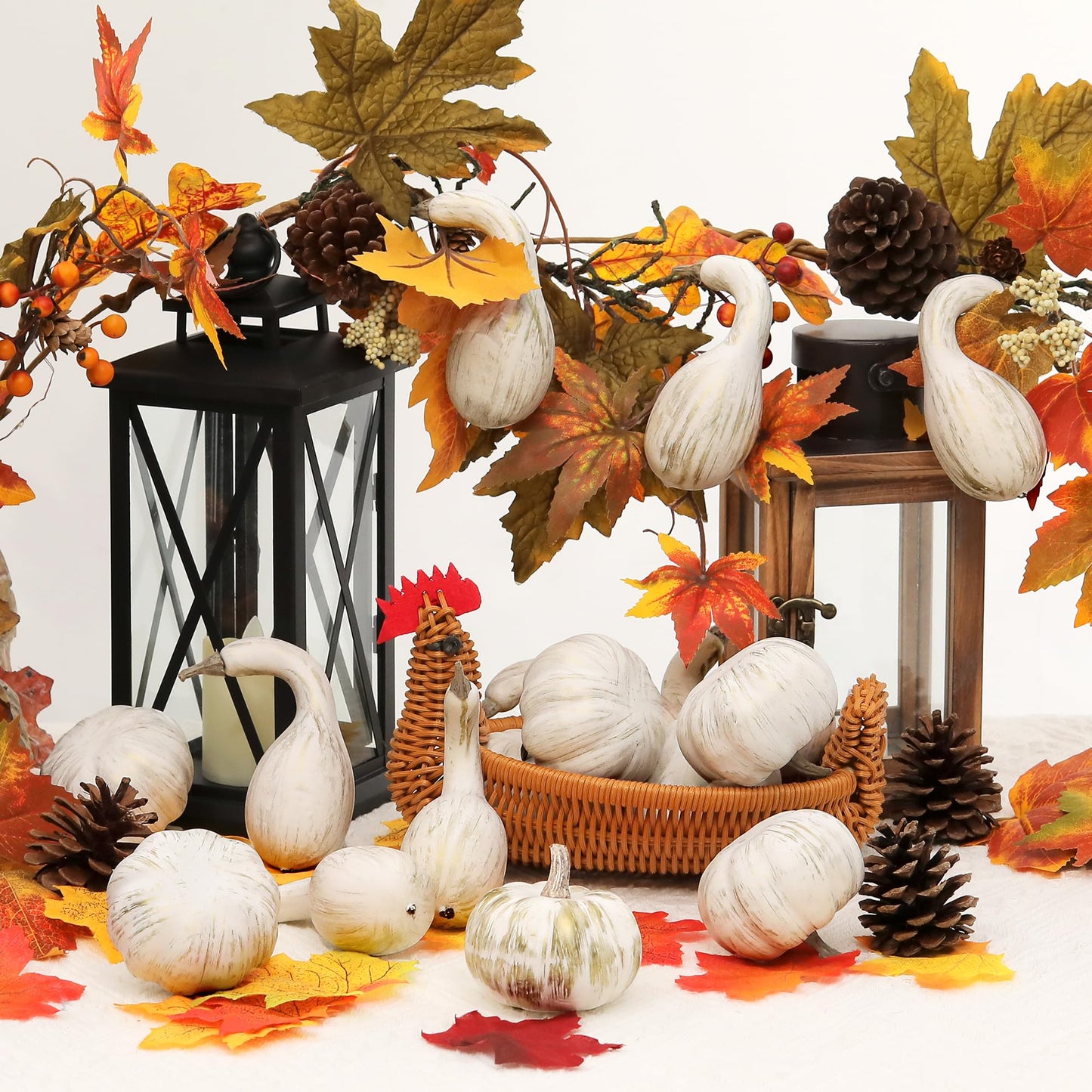 Pumpkin Decor Set, 23 PCS Fall Harvest Decorations Including Mini Pumpkins, Acorns, Pinecones, Berries, Maple Leaves