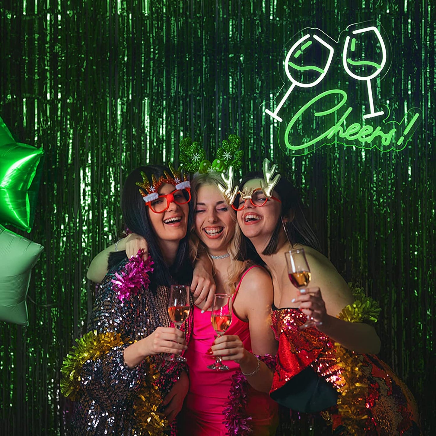 Room Decor Neon Signs, Party LED Dimmable Lights w/ USB Cable, Portable Green 14.8"x11.2"