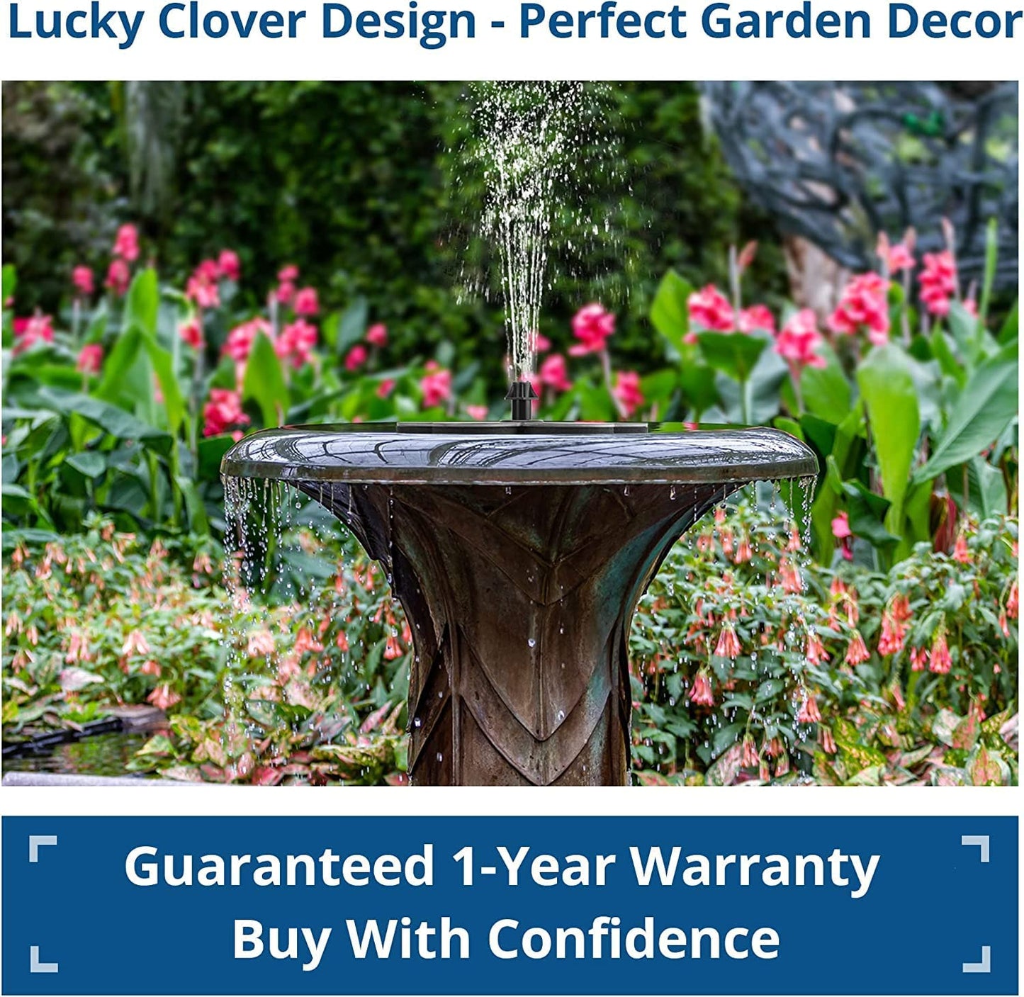 Solar Fountain Pump for Bird Bath, Lucky Clover Solar Water Pump for Ponds