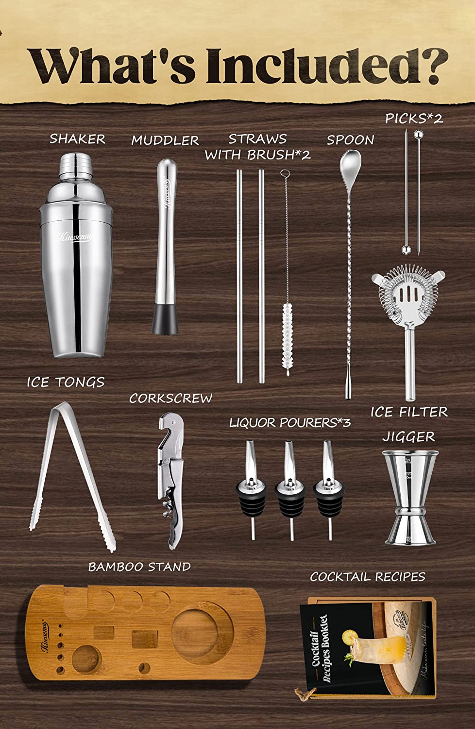 Cocktail Shaker Set Bartender Kit with Stand | Bar Set Drink Mixer Set with All Essential Bar Accessory Tools