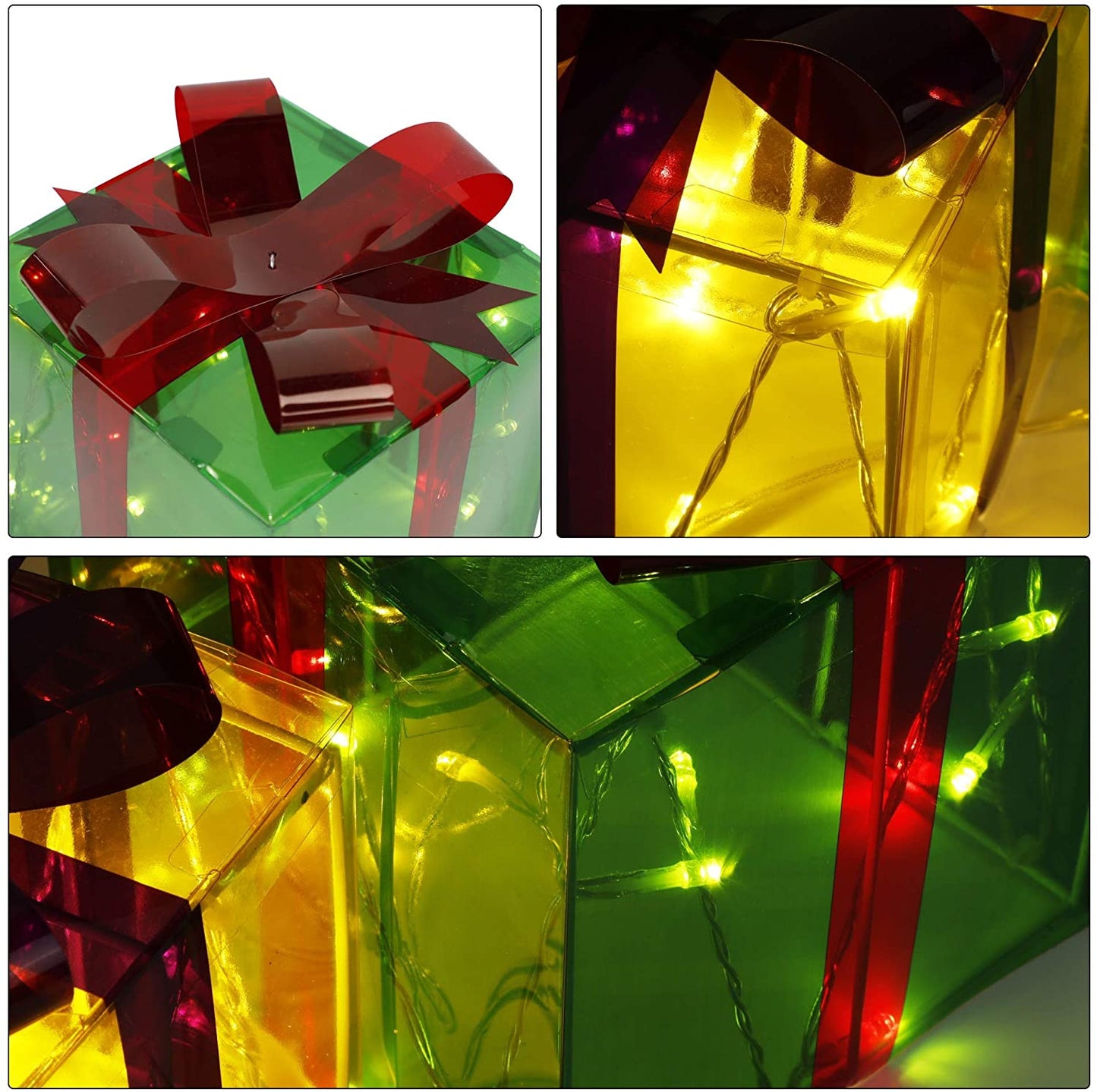 60 LED Light Up Christmas Boxes Present Decorations Outdoor Yard Red Green Yellow