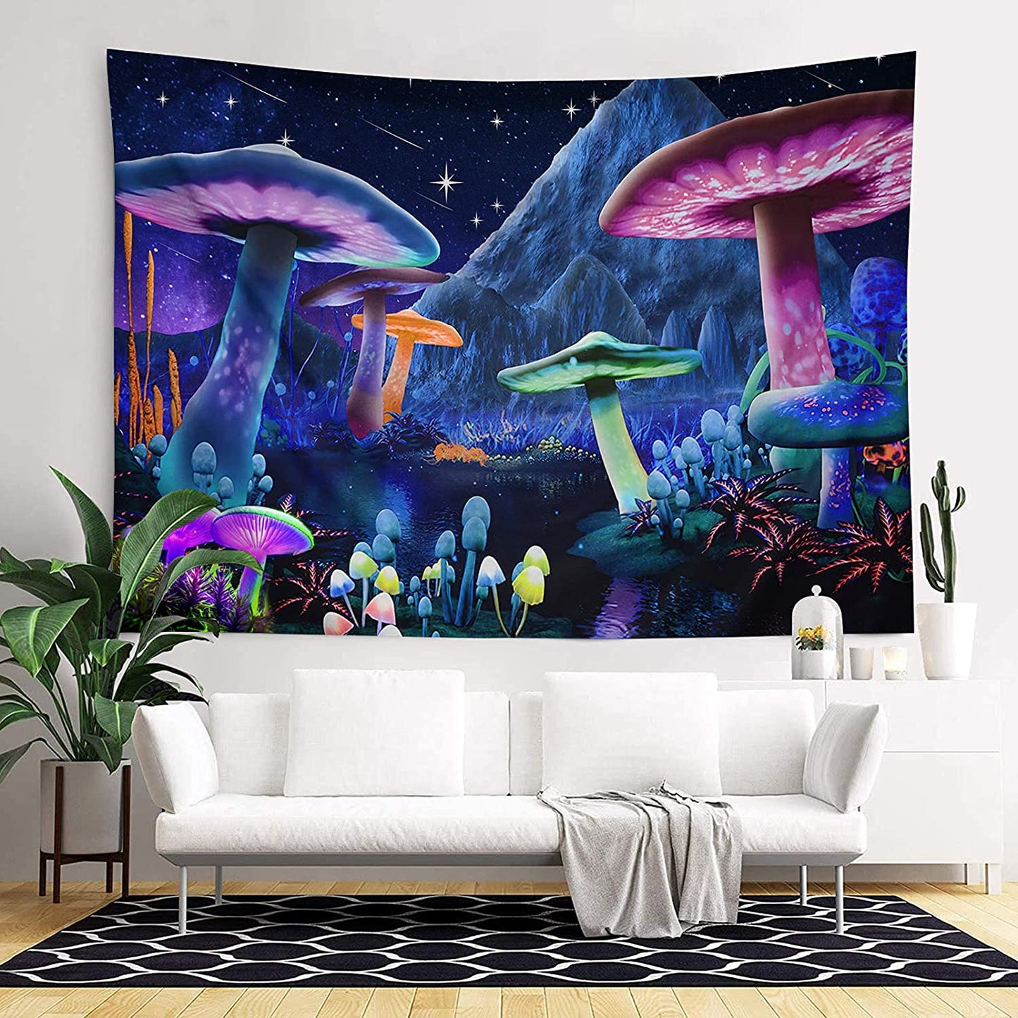 Psychedelic Mushroom Starry Sky Trippy Fantasy Plant Tapestry