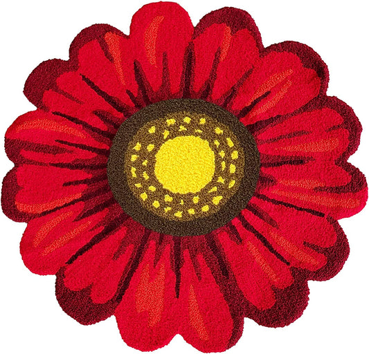 Sunflower Rug for Kitchen Bathroom Bedroom Living Room - Hand Woven Round Red