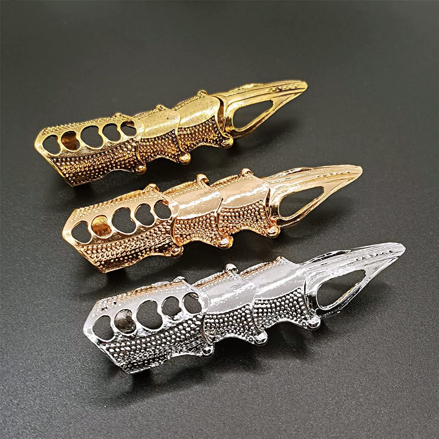 3 Pcs Punk Full Claw Finger Ring Set Gothic Adjustable for Men/Women