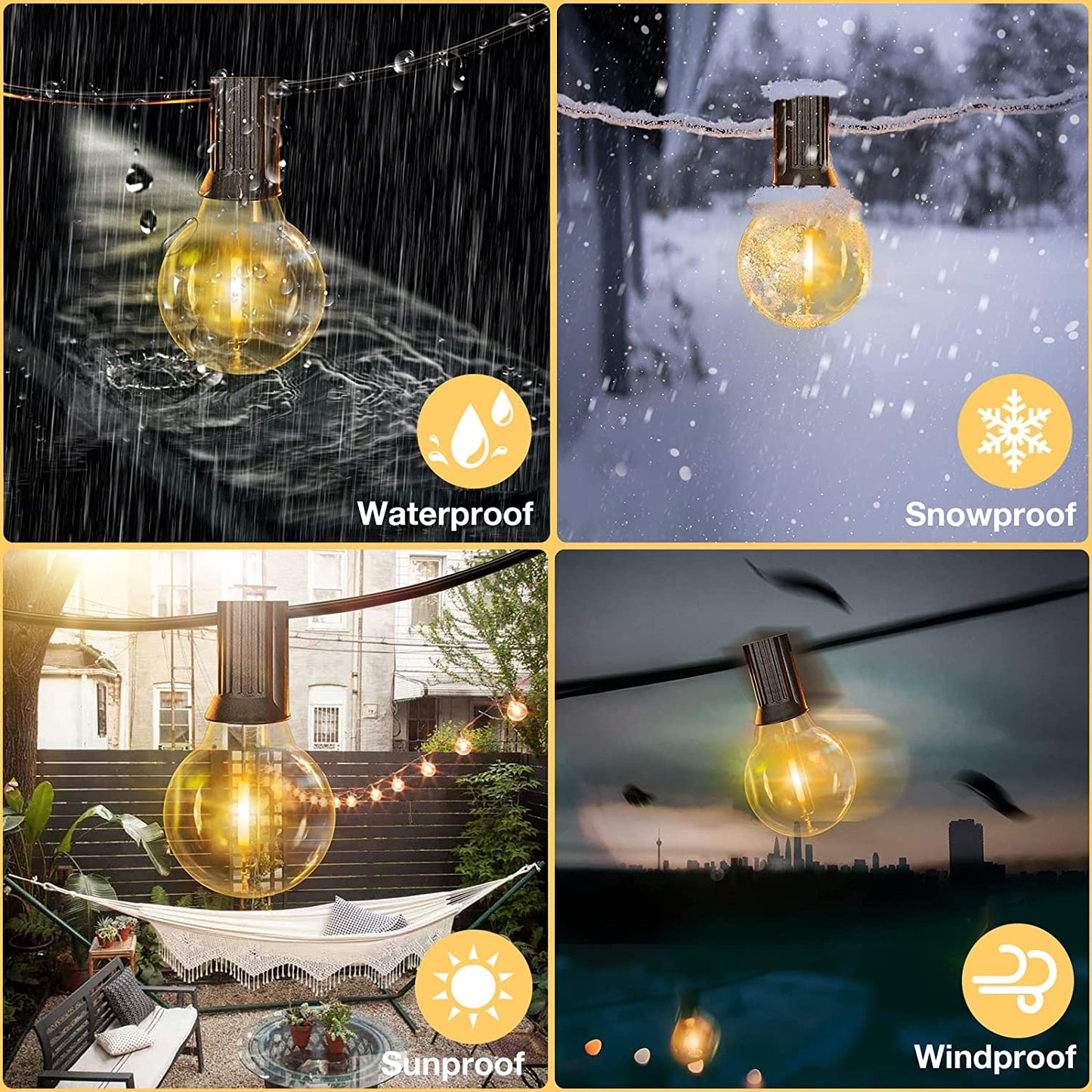 Outdoor String Lights, 60FT(50+10) Waterproof Patio Lights w/ 32 Dimmable Hanging Lights Globe G40 Bulbs