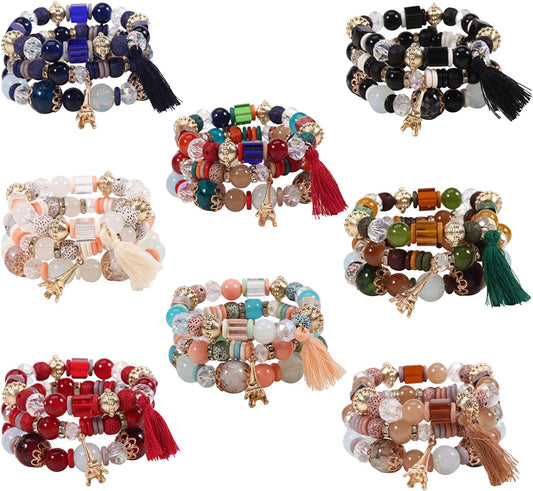 Bohemian Bracelets for Women Stretch Multilayer Colorful Beads Bracelet