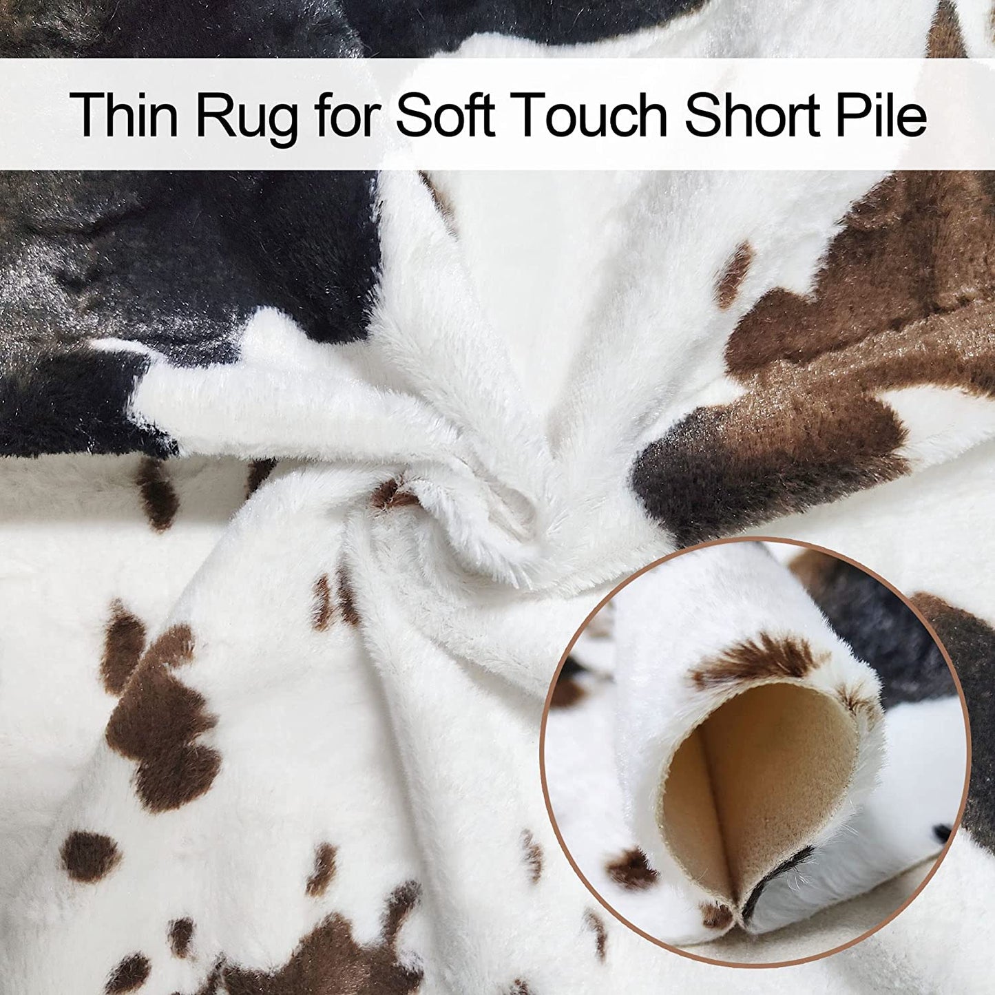 Faux Fur Cowhide Rug, 4.6 x 5.2 Feet Cute Non Slip Animal Cow Print Area Rug