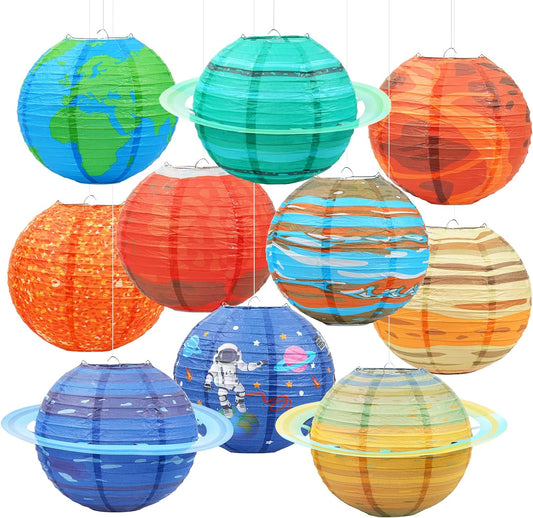 Planet Paper Lanterns, 10 PCS Outer Space Party Decorations, Solar System Planets Lantern for Kids Space Theme Party Birthday Room Decorations （10 Inch）