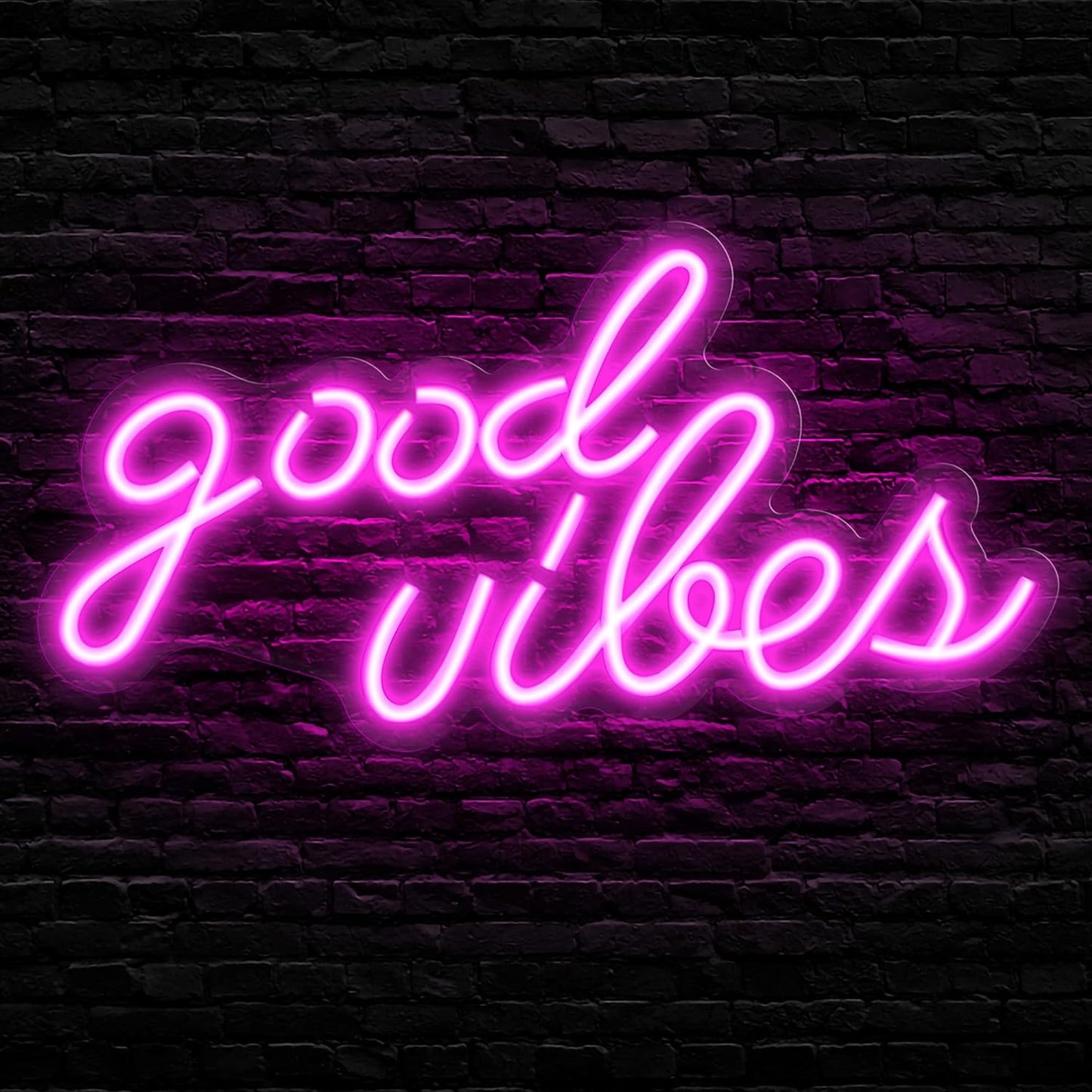 Pink Good Vibes Neon Sign - Neon Lights for Bedroom, LED Neon Signs for Wall Decor (16.1 x 8.3 inch)