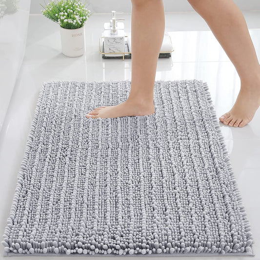 Luxury Chenille Bathroom Rug Mat, Extra Soft Thick Absorbent (16''x24'', Light Grey)