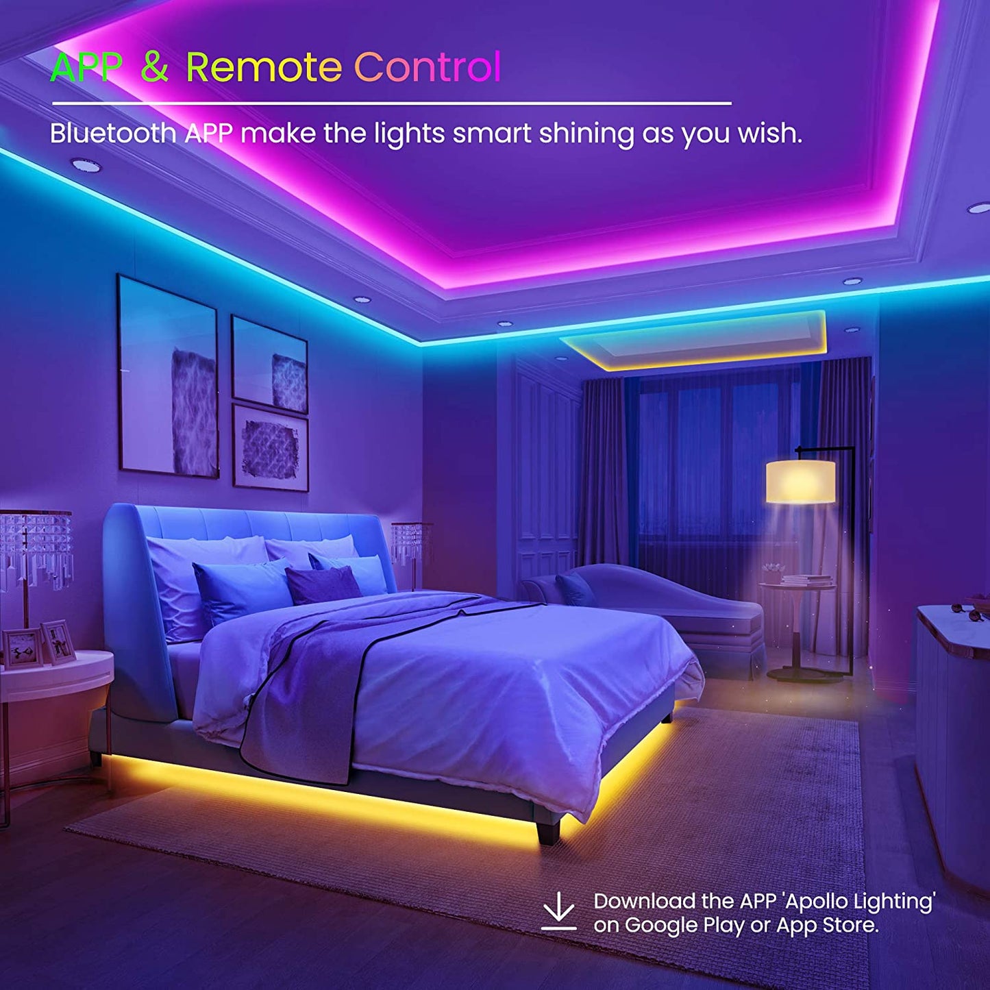 100 FT LED Strip Lights,Rope,Bluetooth APP Control,Color Changing Light Strip sync with Music