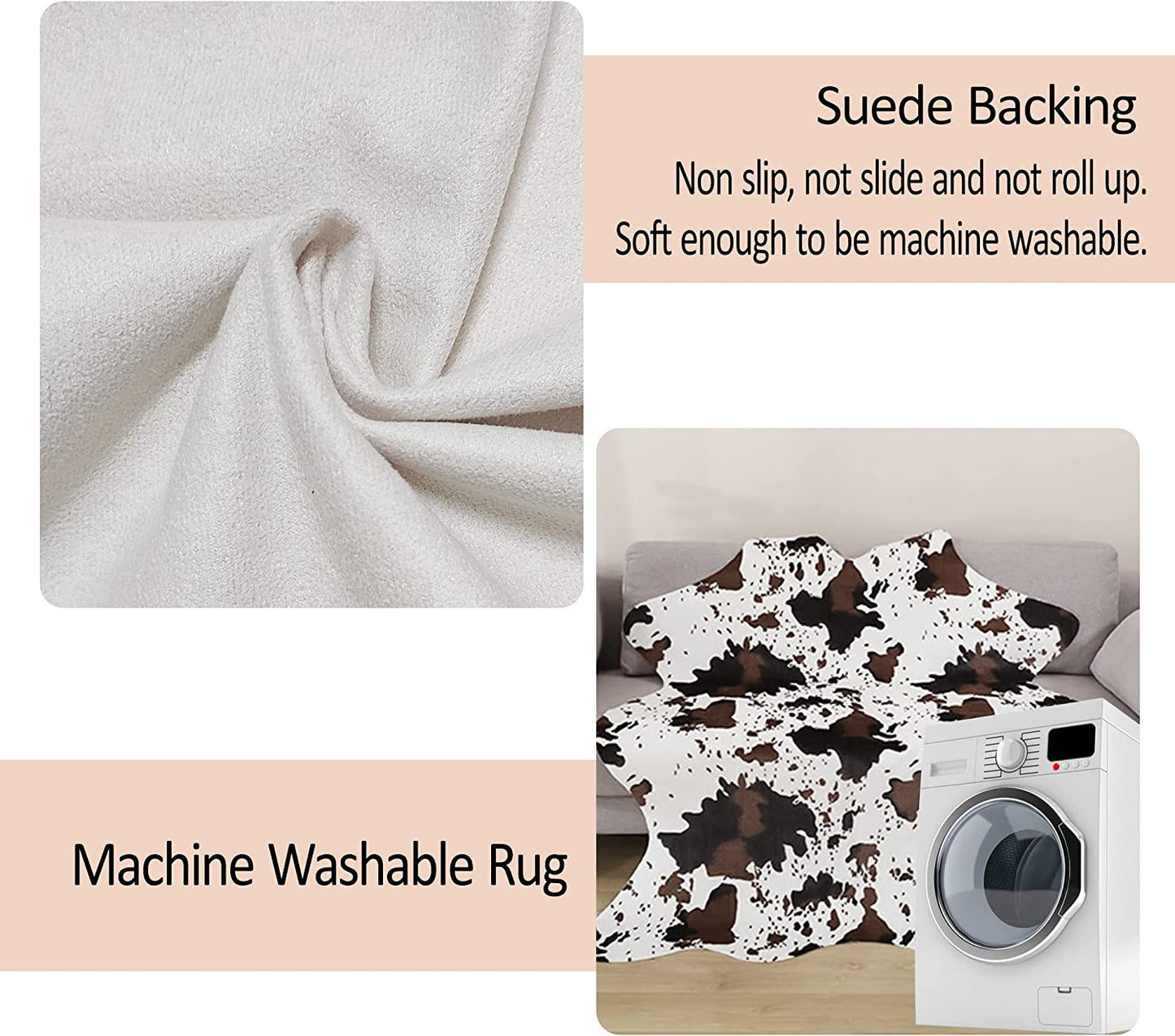 Faux Fur Cowhide Rug, 4.6 x 5.2 Feet Cute Non Slip Animal Cow Print Area Rug