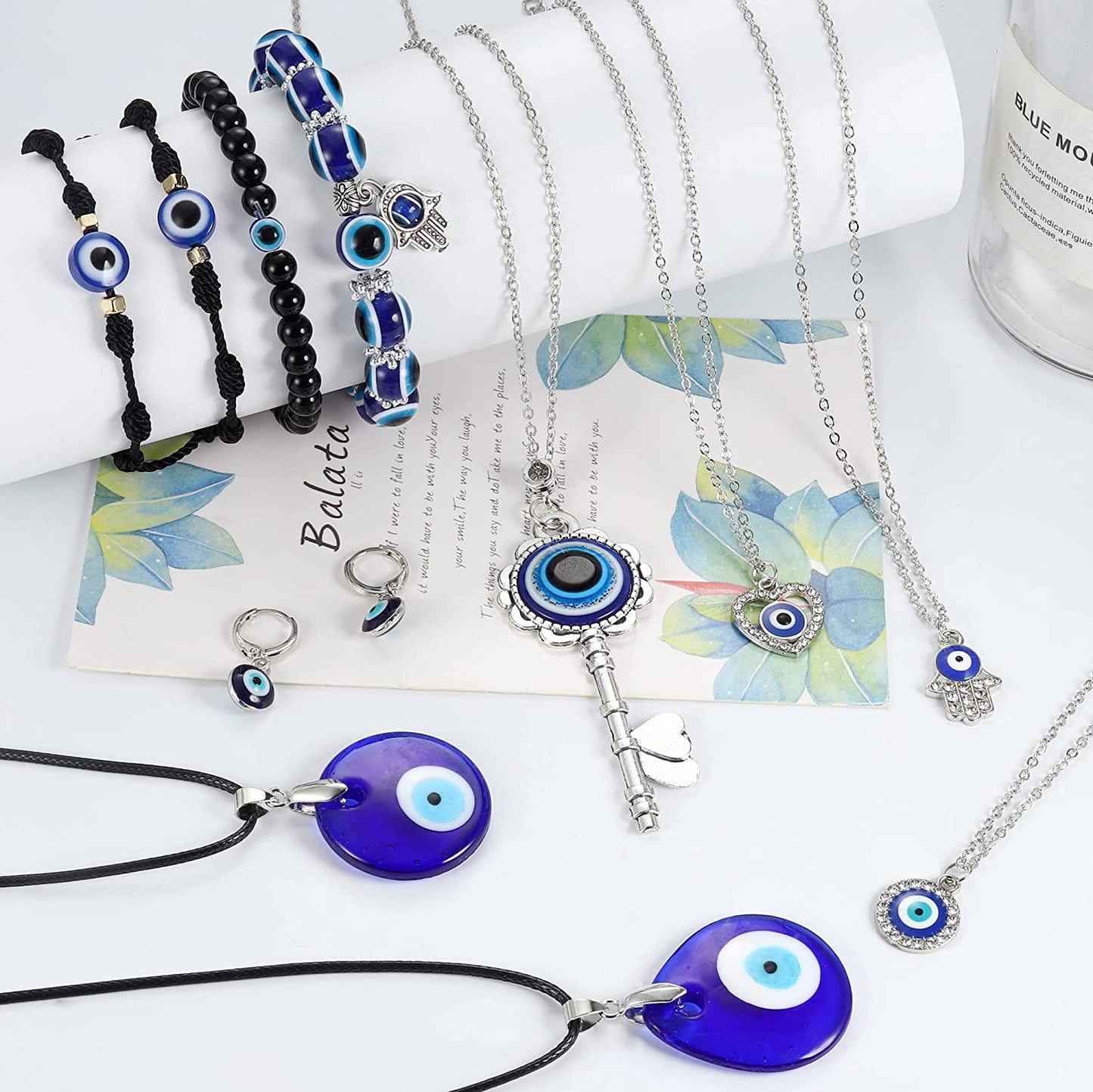 11Pcs Evil Eye Necklace Pendant for Women Men Leather Rope Earrings Protection Bracelet Charms