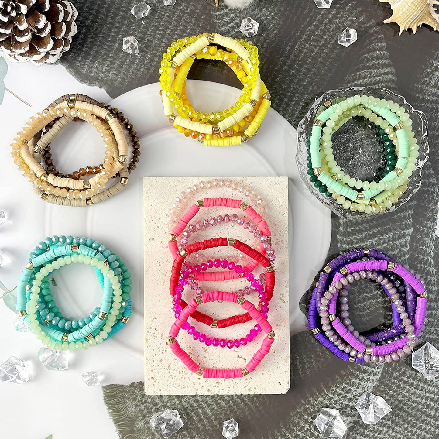 36Pcs Bohemian Multi-Layer Beaded Stacking Statement Bracelets Versatile Strand Stretch Set for Women