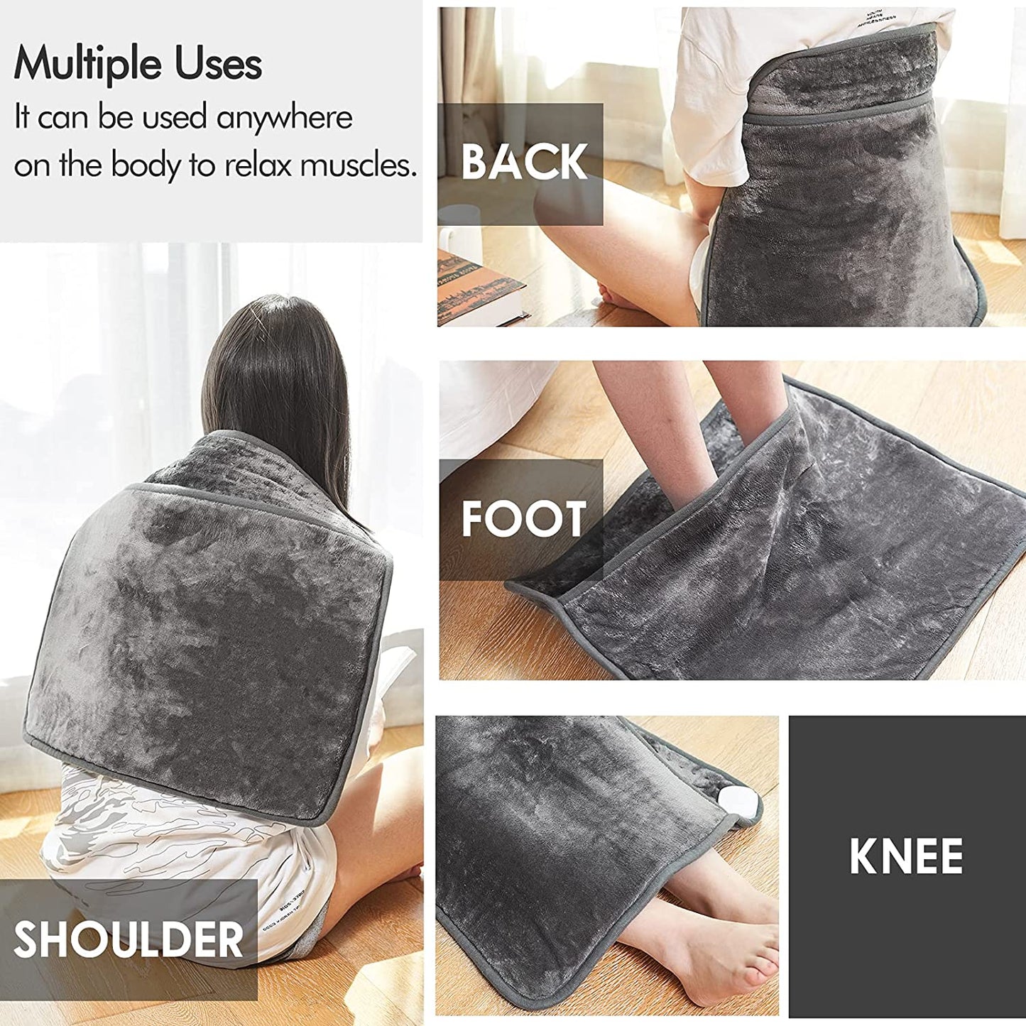 Heated Foot Warmers, 20"x24" Electric Pad w/ 6 Heat Settings, Overheating Protection, Gray