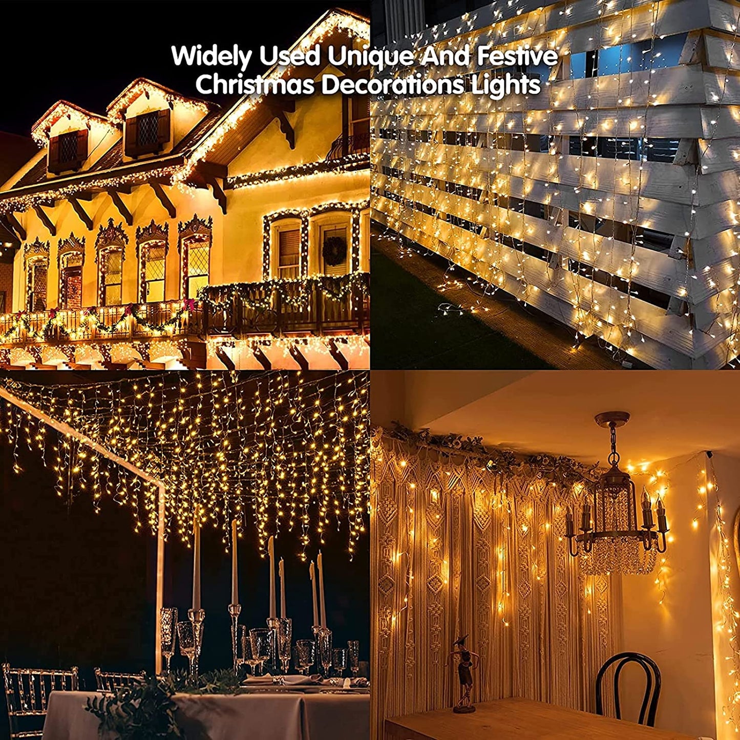 Warm White Led Christmas Lights Outdoor Christmas Decorations Hanging Lights 400LED 8 Modes 75 Drops