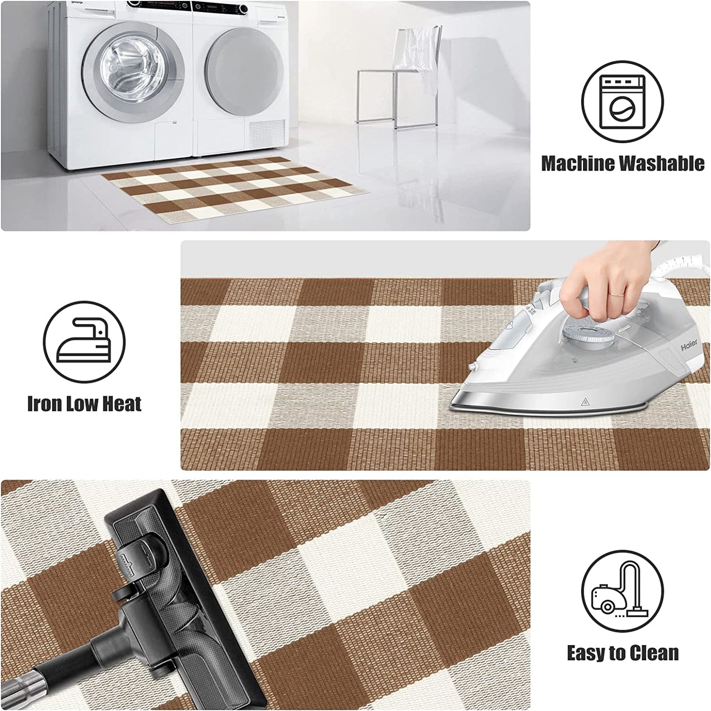 Christmas Buffalo Plaid Outdoor Rug Runner 24"x51" Checkered Brown and White