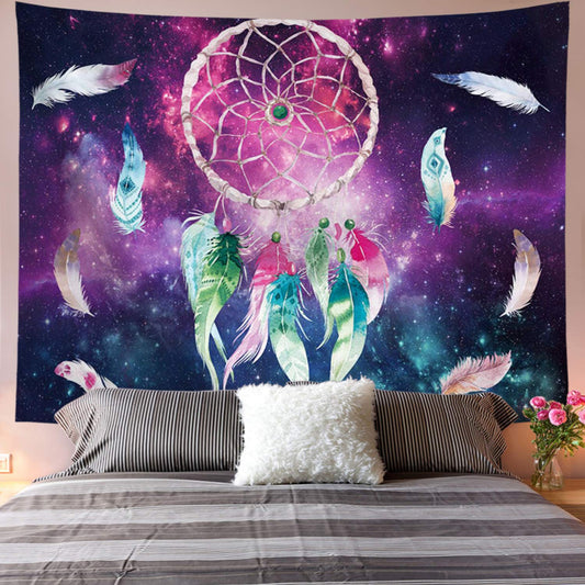 Colorful Psychedelic Dreamcatcher Feather Space Galaxy Starry Sky Art Tapestry