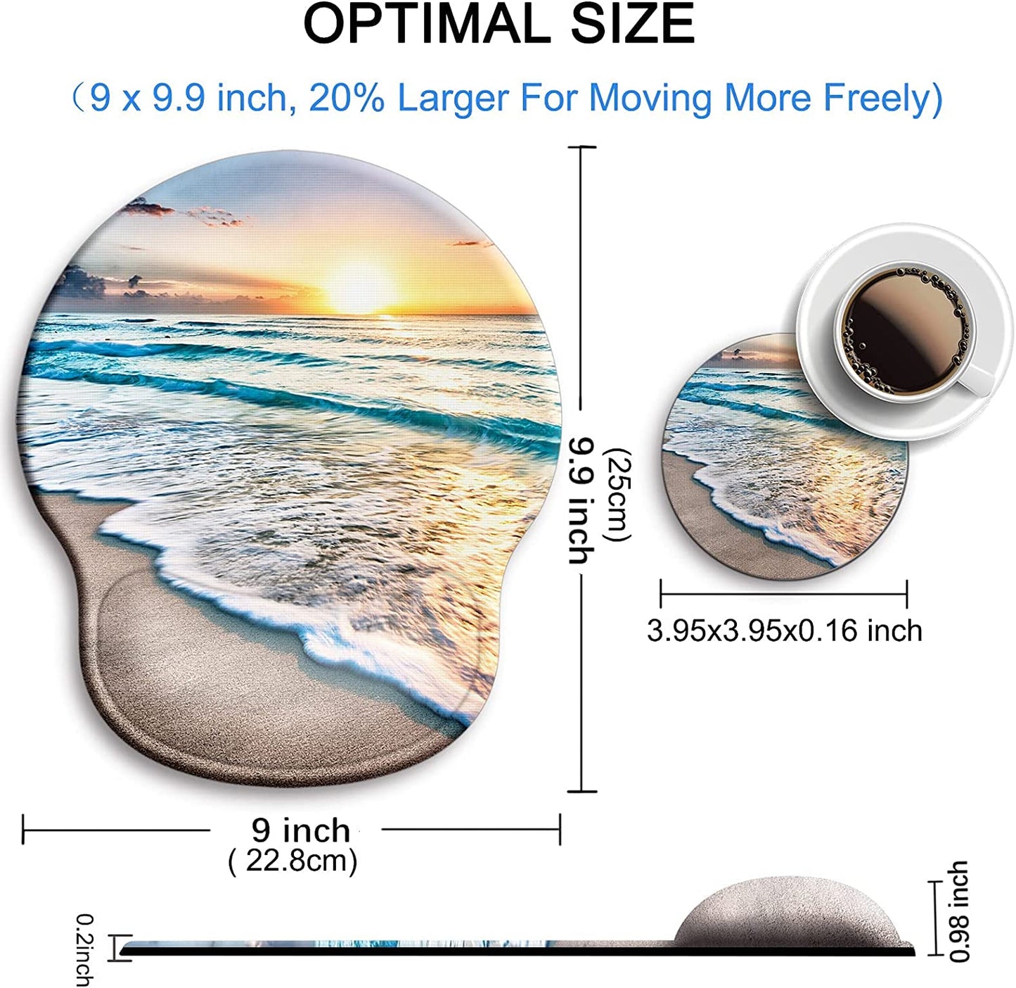 Ergonomic Mouse Pad w/ Wrist Support Rest [ 20% Larger] w/ Coaster Non-Slip, A-Beach