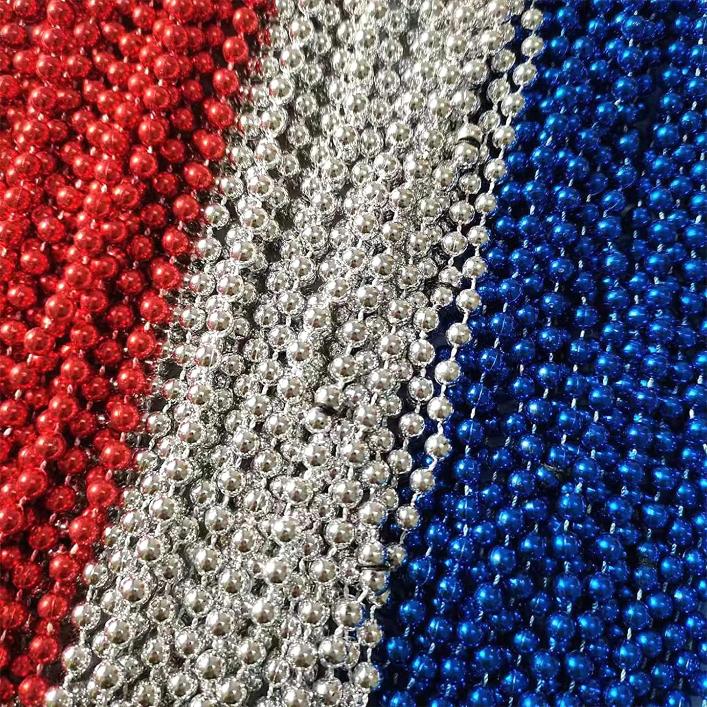 50 Pcs 4th of July Beads Necklaces Bulk, Metallic Red Bule Silver Patriotic Star Bead Necklaces for 4th of July