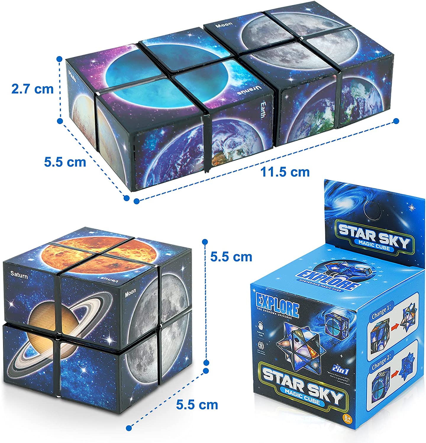 Star Cube Magic Cube 2 in 1 Set, Cube Infinity Magic 3D Puzzle Cubes, Starry Sky