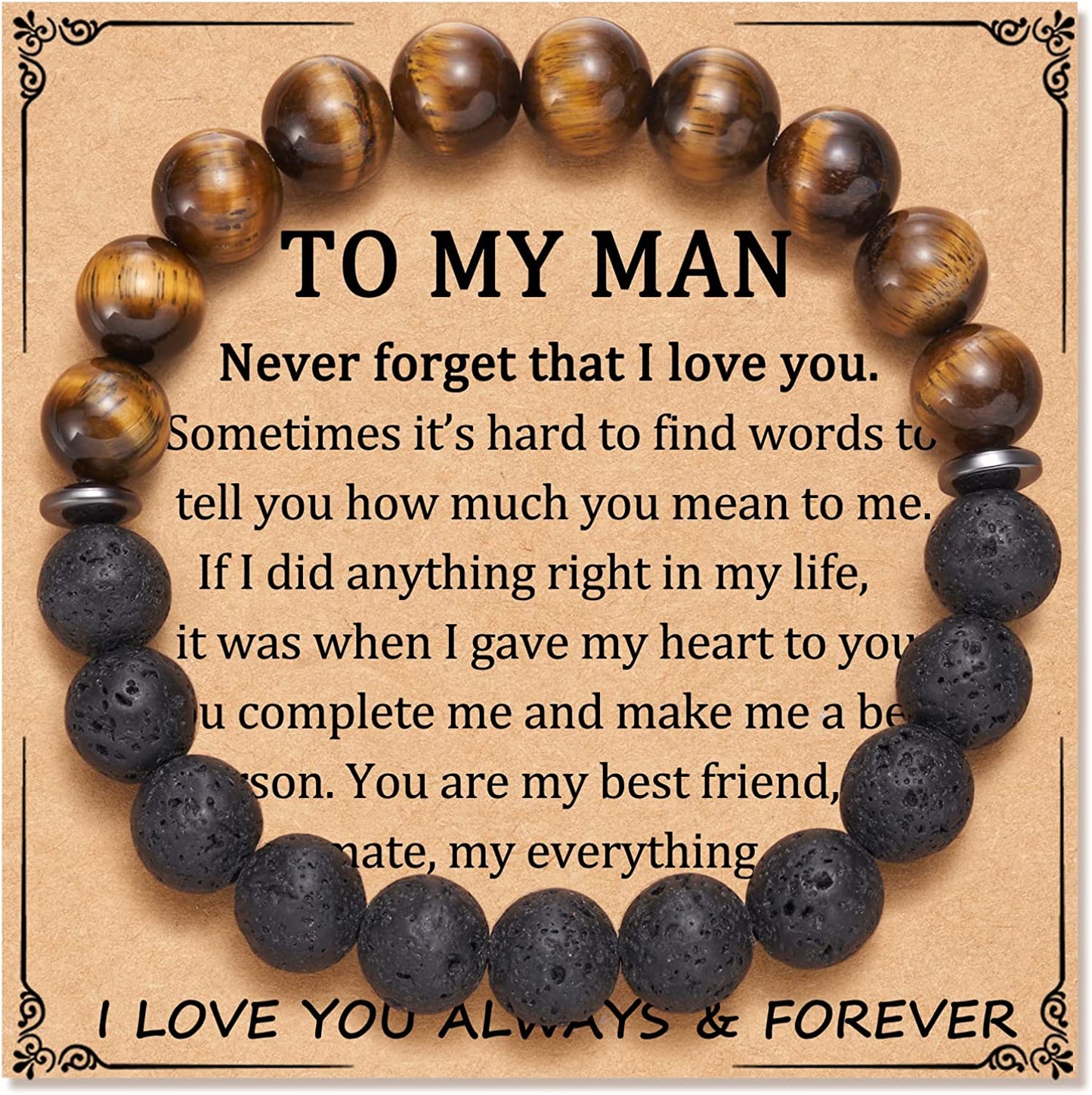 Fathers Day Gifts for Dad/Grandpa/Uncle/Husband Gifts Natural Lava Stone Bracelet for Men