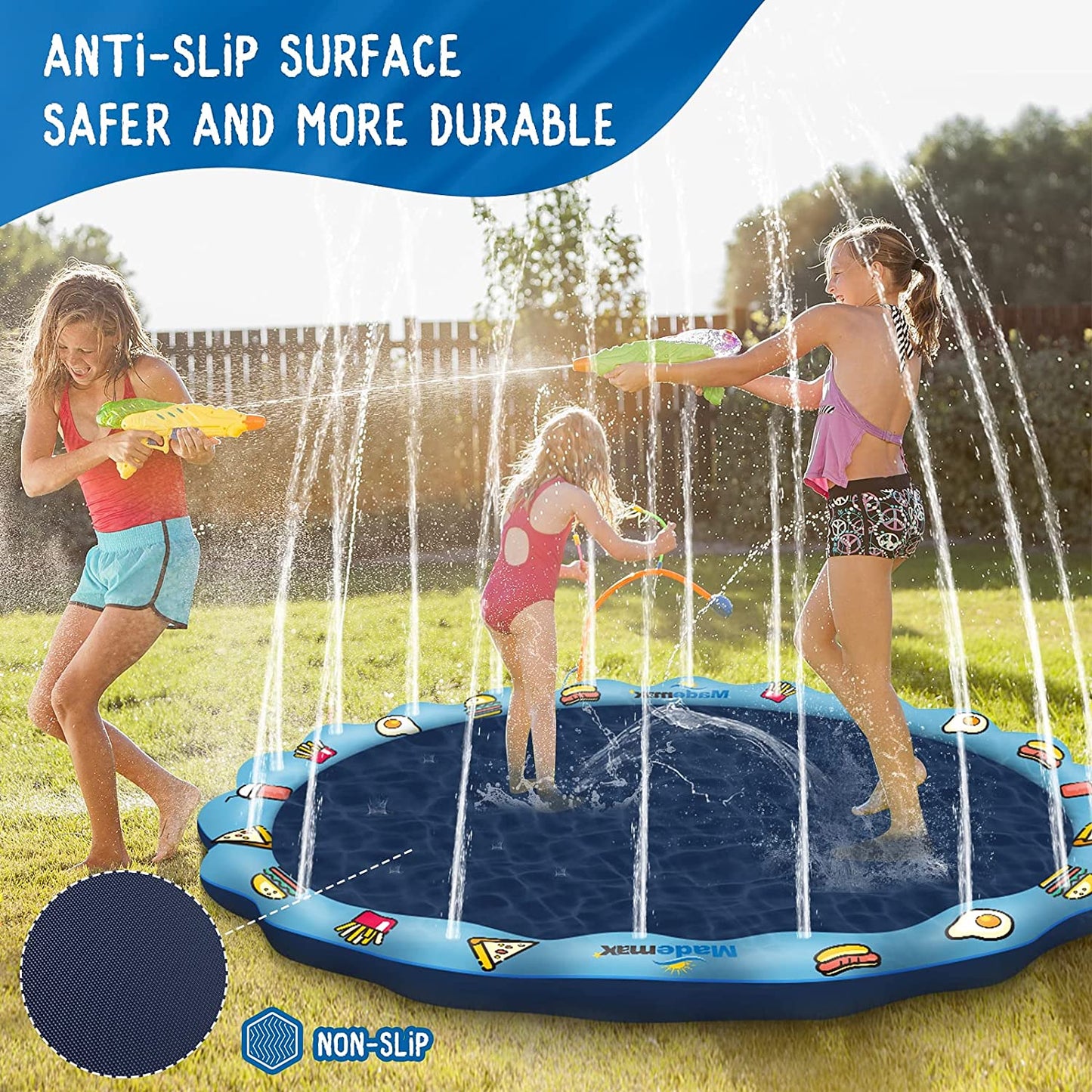 79" Non-Slip Splash Pad, Sprinkler & Splash Play Mat, Inflatable Summer Outdoor Sprinkler Water Pad