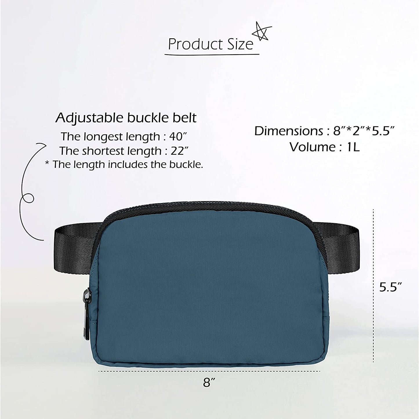 Unisex Mini Belt Bag with Adjustable Strap Small Waist Pouch for Workout Running Travelling Hiking, Navy Black