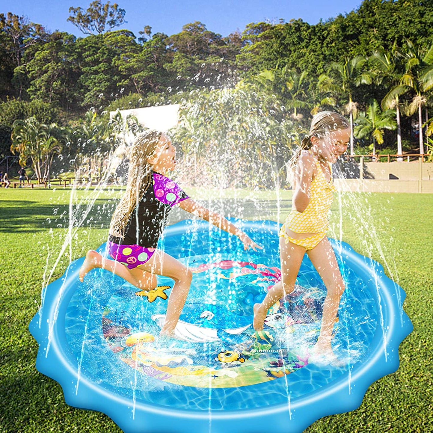 Upgraded Blue 79" Splash Pad, Sprinkler & Splash Play Mat, Inflatable Summer Outdoor Sprinkler Pad Water Toys Fun for Children