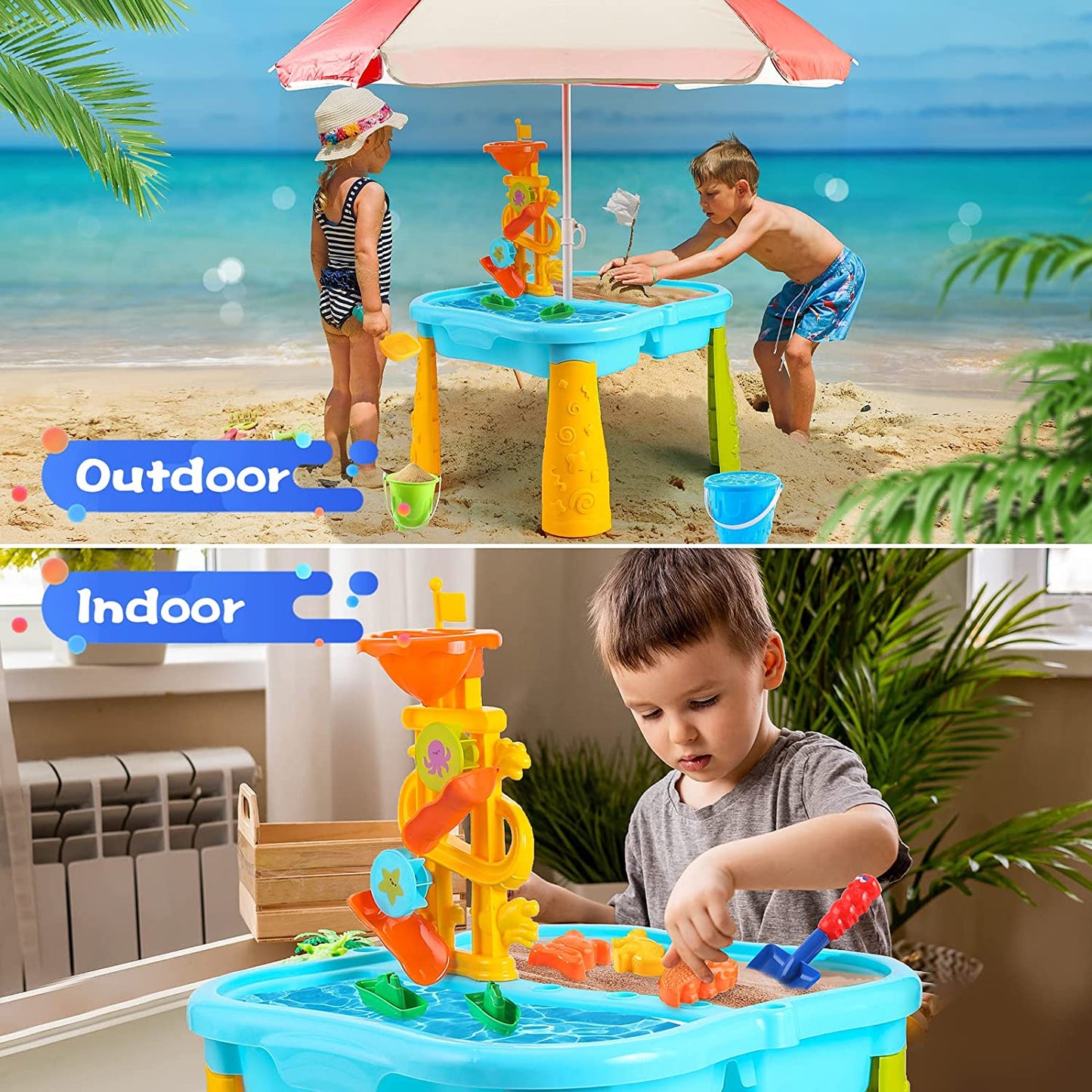 Toddlers Sand & Water Table w/ Umbrella, Water Table for Sensory Activity