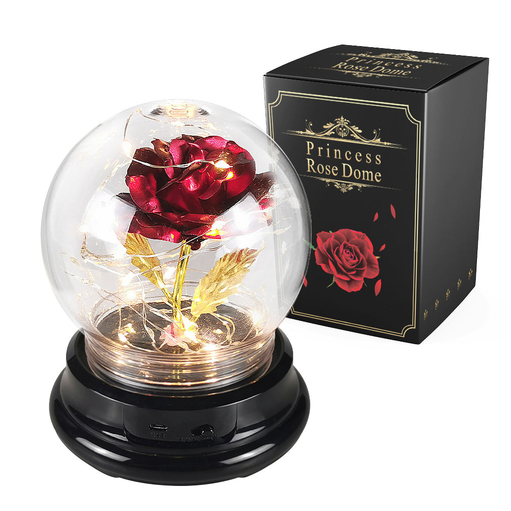 Rose Flower in Glass Dome w/ LED Light