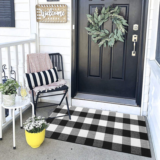 Christmas Buffalo Plaid Outdoor Rug 2x4 ft Black and White Runner Rug