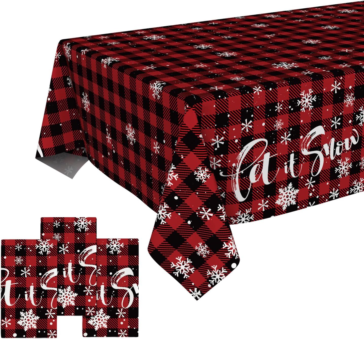 3 Pack Christmas Disposable Tablecloth, Red Black Buffalo Plaid Plastic Rectangular Table Cover  54×108 Inch