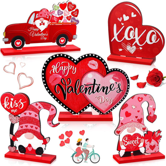 5 Pieces Valentine's Day Wooden Table Sign Decoration Freestanding