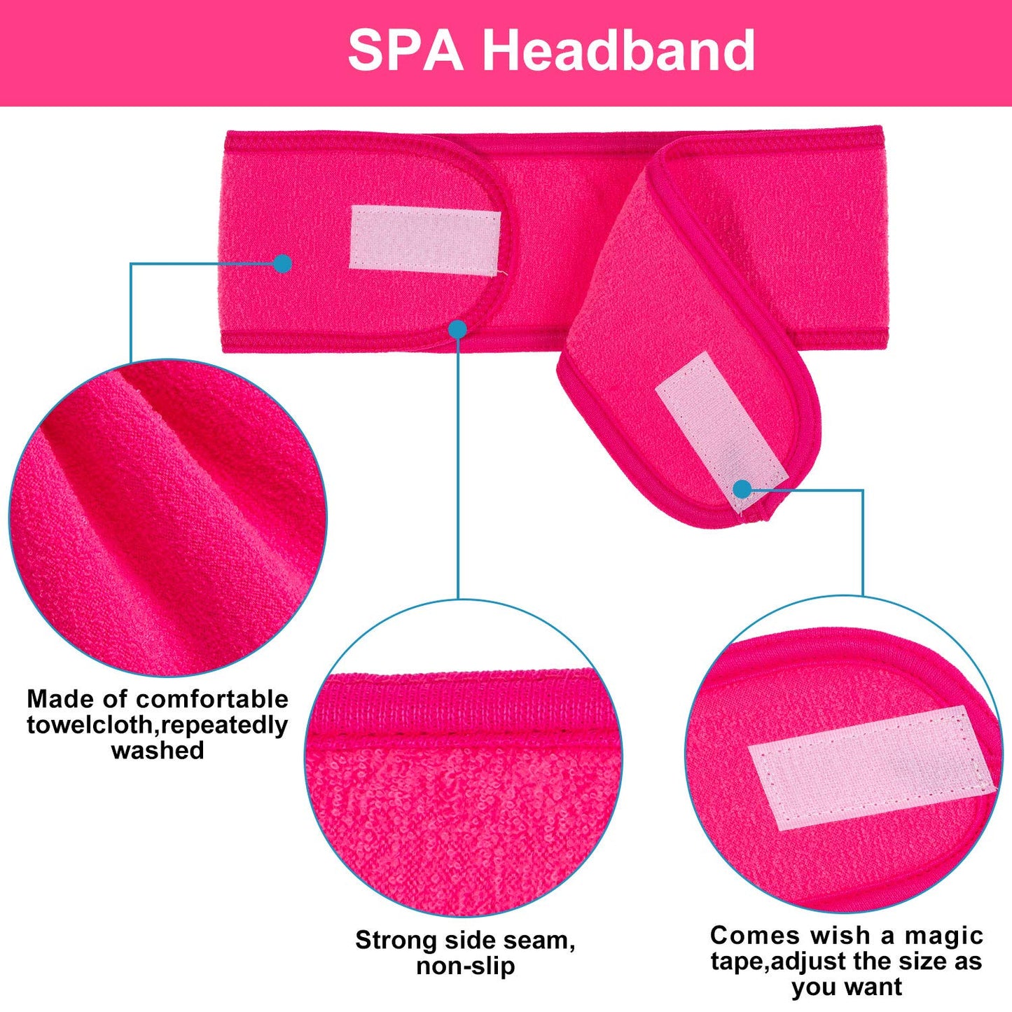 4 Packs Head Wrap Terry Cloth Headband Adjustable Stretch Towel for Bath, Makeup and Sport (Rose Red)