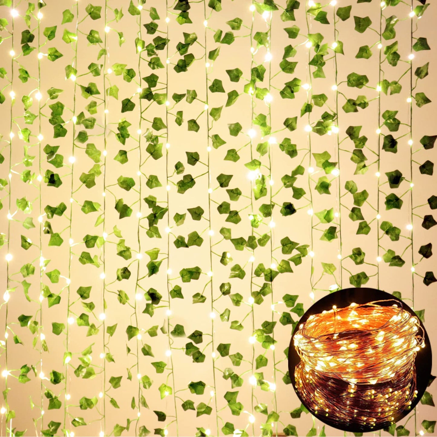 12 Pack Fake Vines for Room Decor with 100 LED String Light Artificial Ivy Garland Hanging Plants Faux Greenery