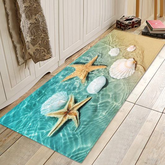 Non Slip Bath Rugs Sponge Foam for Bathroom,Durable Flannel Mat Bright 3D Print, Beach Starfish Scallop Decoration