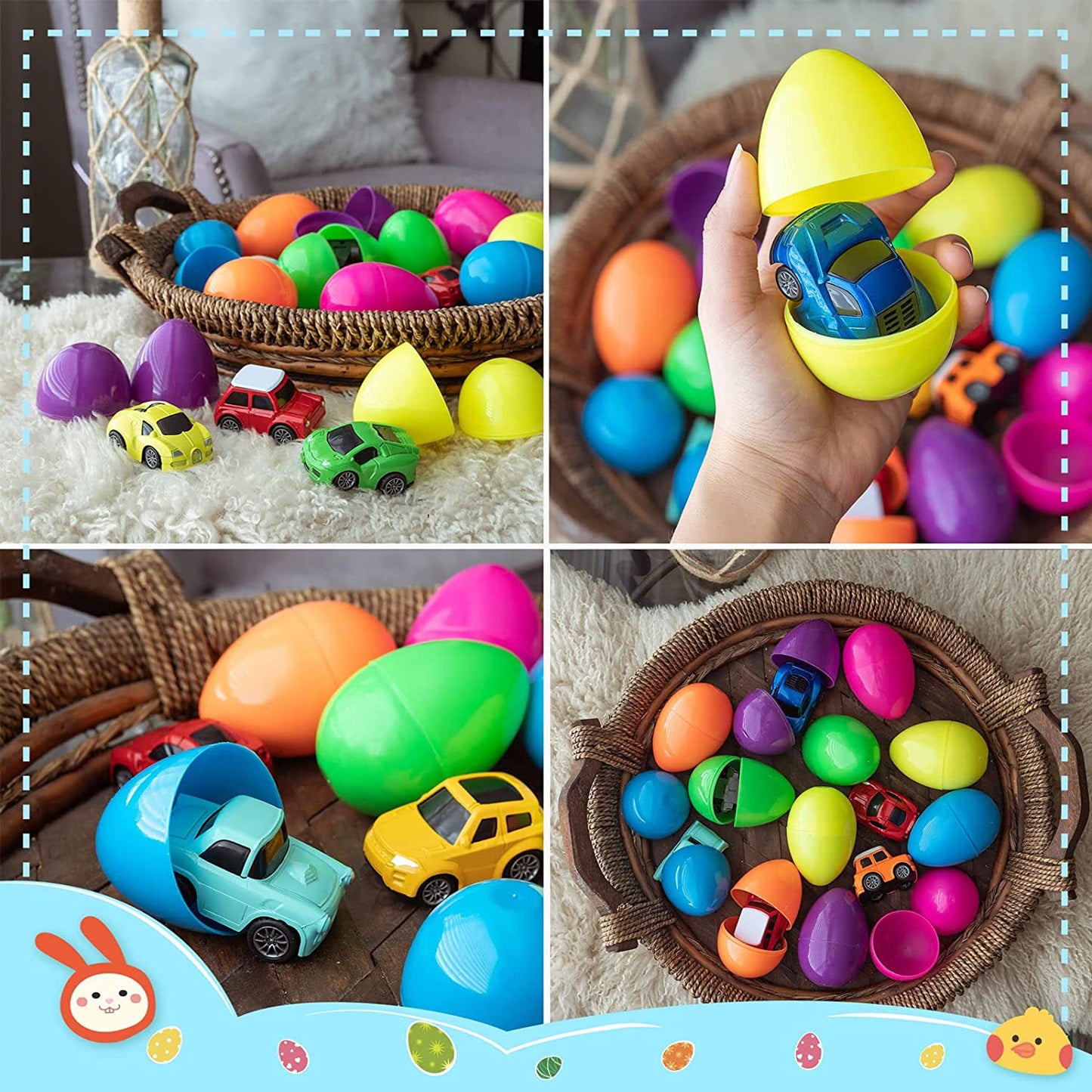 12Packs Easter Eggs Prefilled with Pull Back Cars, Diecast Cars Toy Vehicles for Toddlers, Easter Basket Stuffers