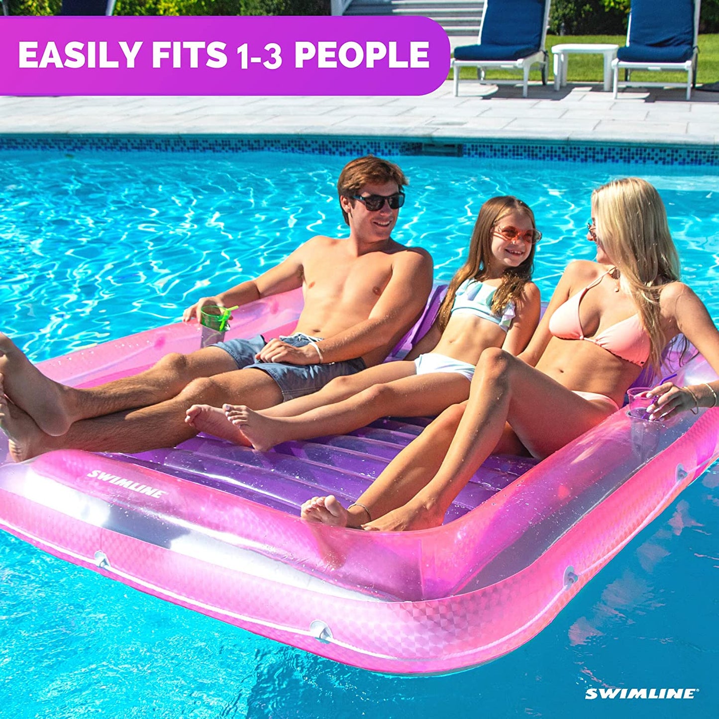 Tub Inflatable Tanning Pool Float For Adults Kids Lounger Series-Classic XL (Pink / Purple)