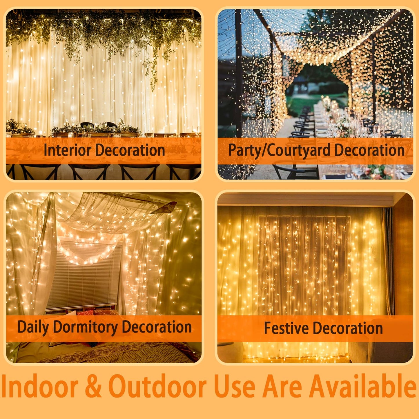 300 LED Curtain Lights, 9.8ft x 9.8ft Fairy Lights with 8 Modes, String Hanging Lights, Remote Control