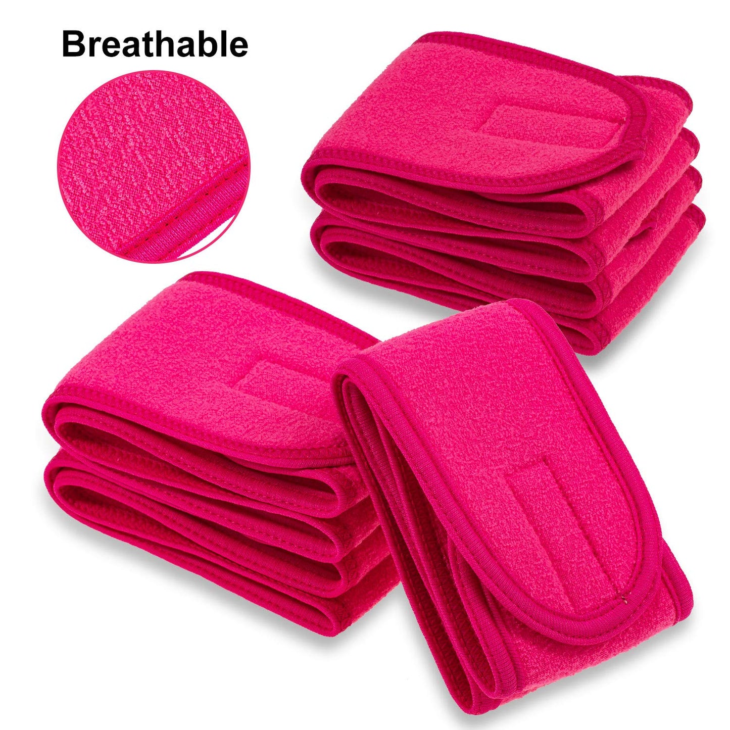 4 Packs Head Wrap Terry Cloth Headband Adjustable Stretch Towel for Bath, Makeup and Sport (Rose Red)