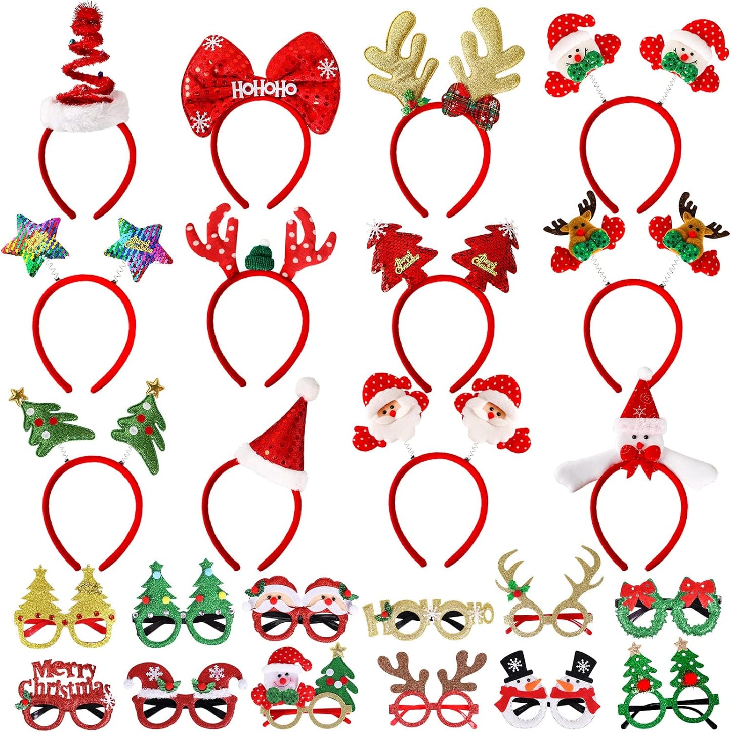 24 Pieces Christmas Glasses Frame and Headbands Set with 24 Cute Designs Exquisite Decoration Accessories for Christmas Parties Holiday Favors and Photo Booth