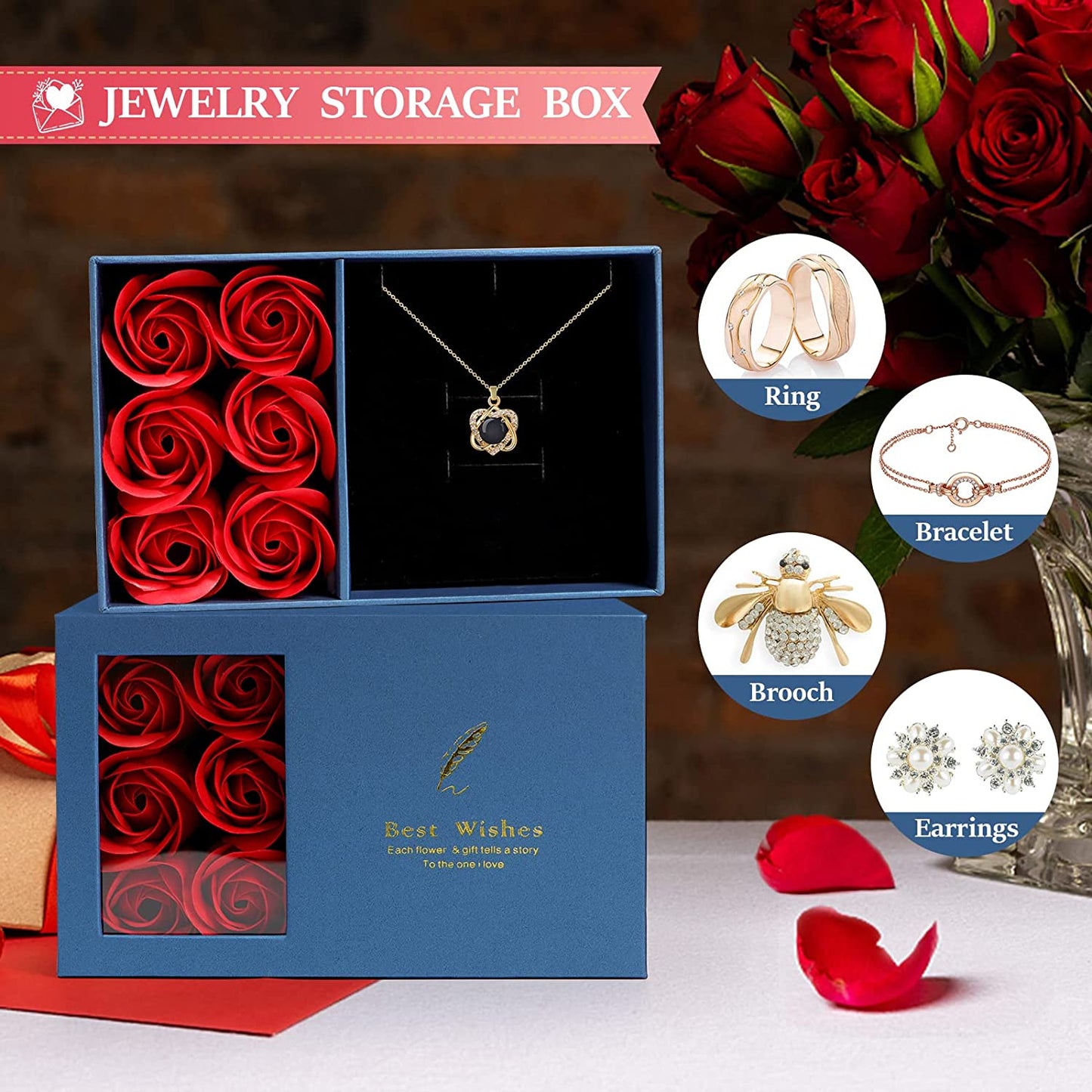 Preserved Rose w/ Necklace Changing Color Temperature Sense, Romantic for Her/Mother's Day Gift