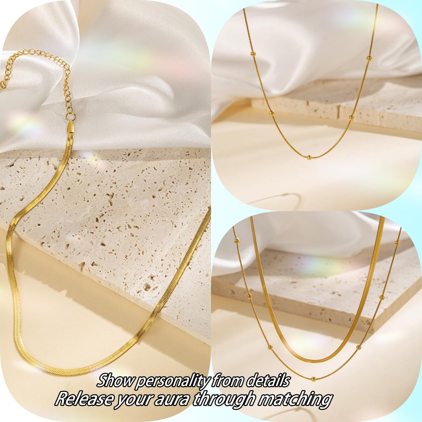 Gold Necklace For Women 2 Pcs Dainty 14k Gold Necklace Gold Layered Necklaces For Women Beaded