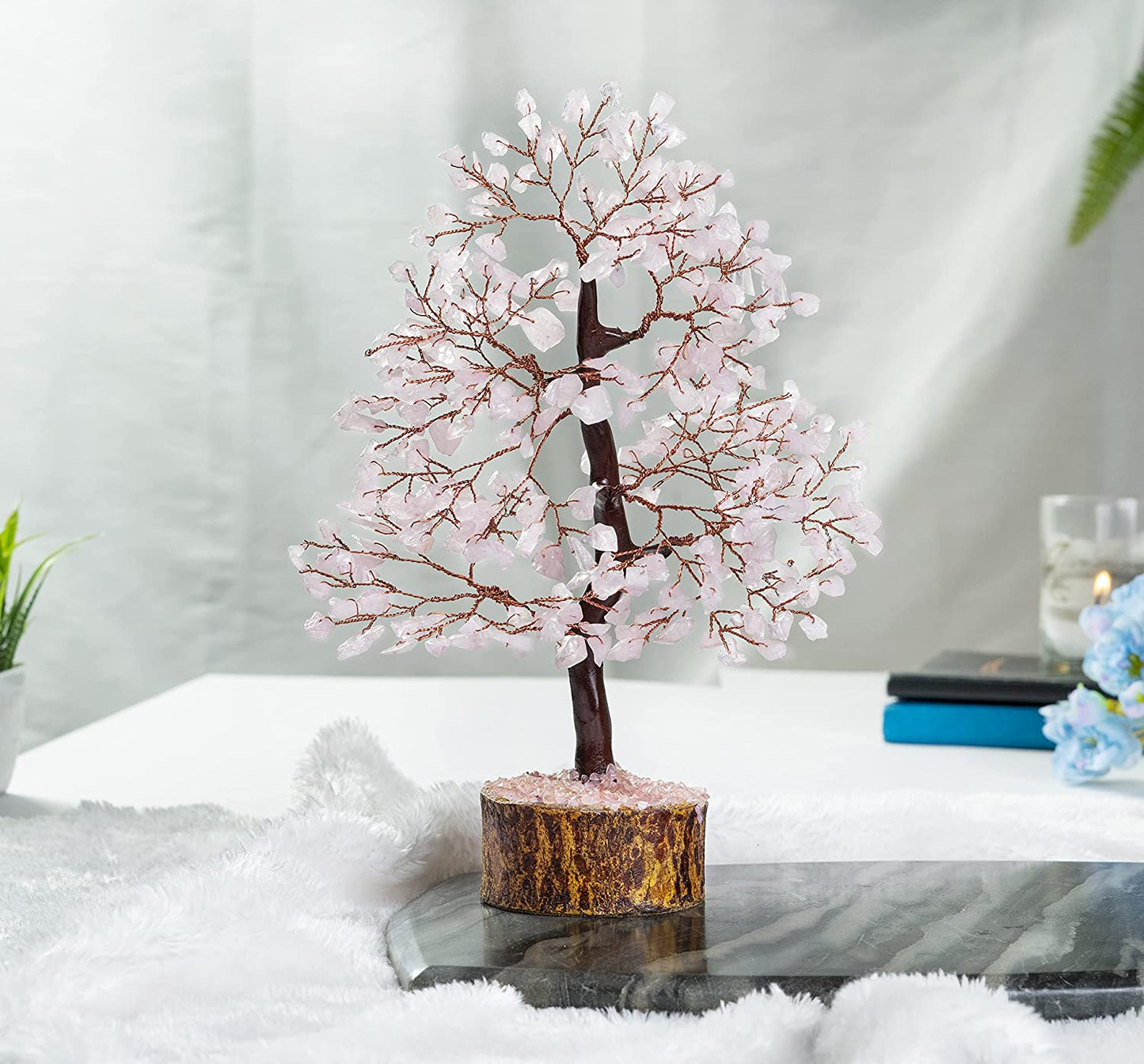 Rose Quartz Crystal Tree of Life-Chakra Tree for Positive Energy, Gemstone-Feng Shui