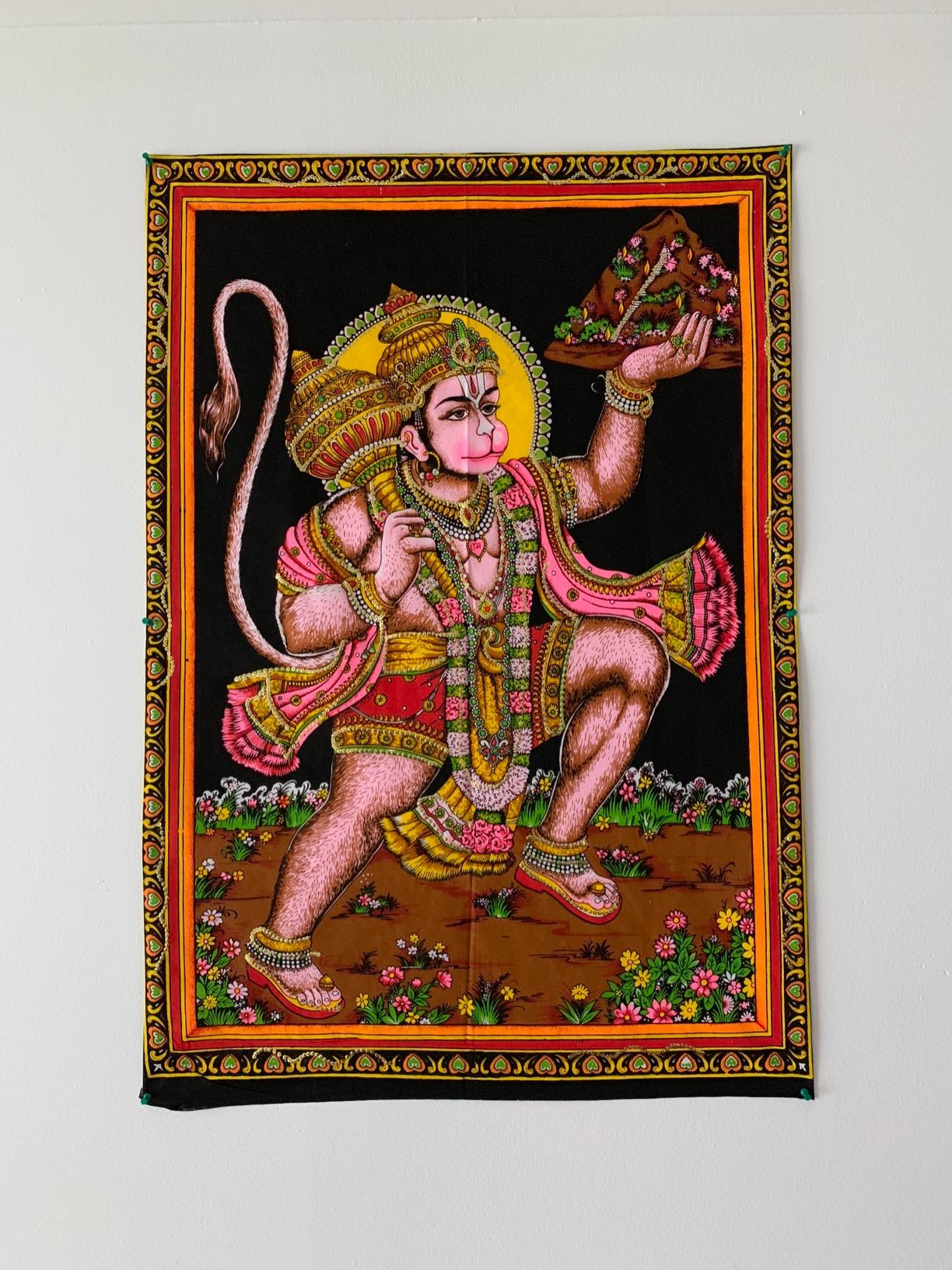 Huge Cotton Fabric  Monkey God Hanuman  Tapestry 43 X 30