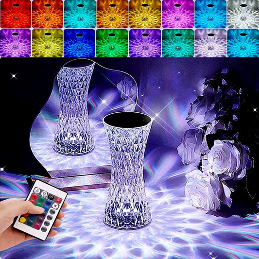 Touch Control Crystal Table Lamp,16 Color Changing Diamond Bedside Lamp,USB